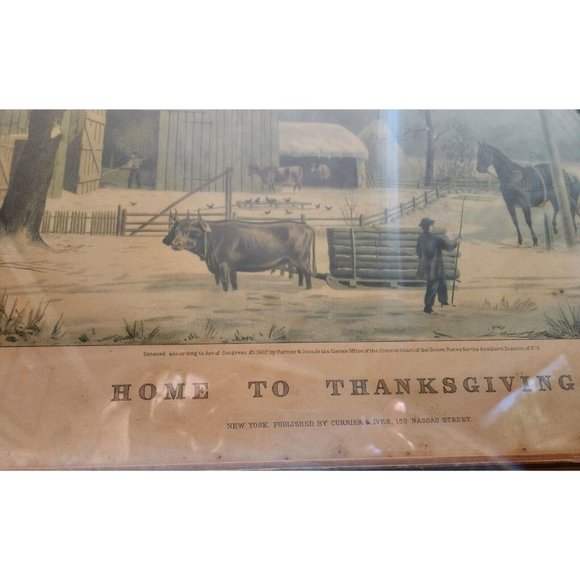 Currier & Ives "Home To Thanksgiving" Lithograph 1867 G.H.Durrie - Picture 4 of 11